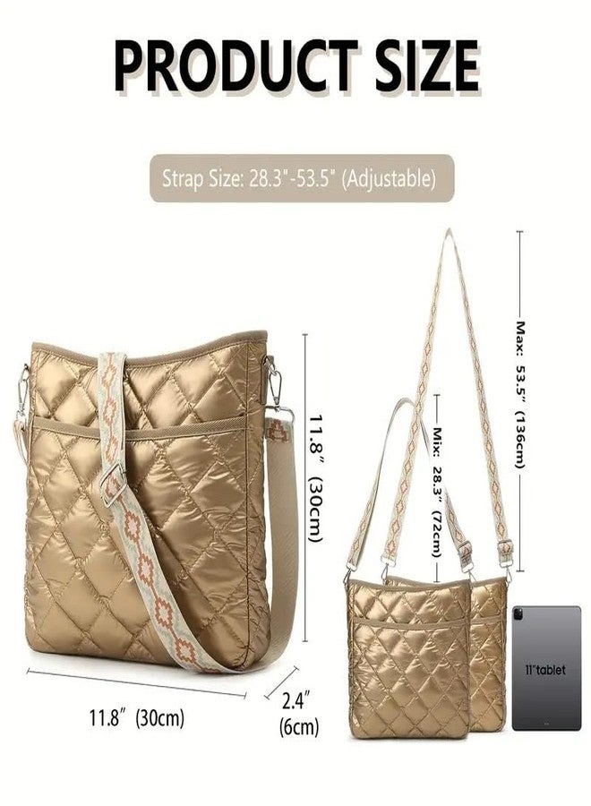 JVCV حقيبة كروسبودي مبطنة للنساء من JVCV® - حقيبة كتف خفيفة الوزن وأنيقة بحزام قابل للتعديل - مثالية للاستخدام اليومي والسفر (ذهبي) - Image 2